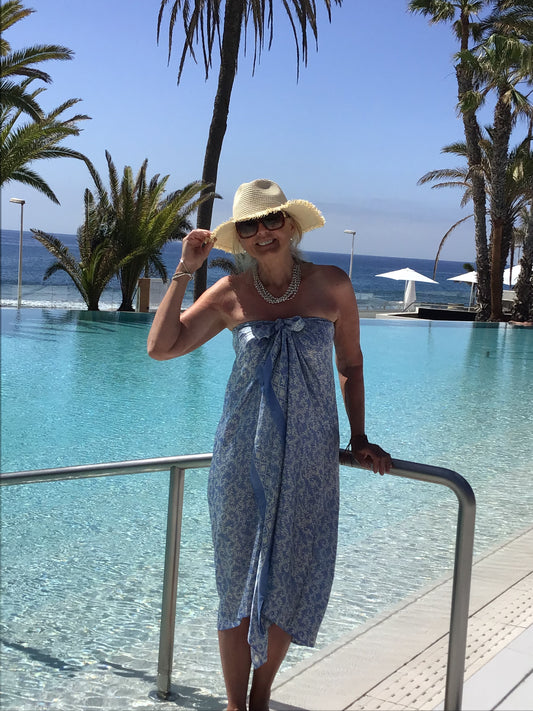 Newest Silk Sarong - Powder Blue & White-7
