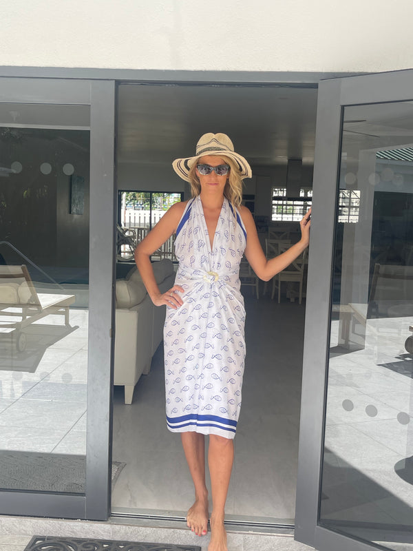 Voile Tropical goldfish Greek blue