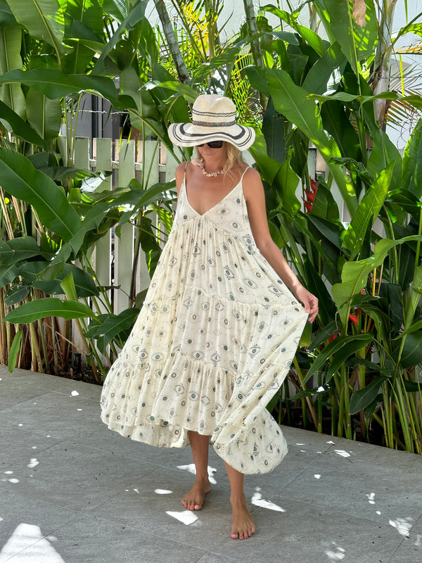 Sun dress  large ruffles  adjustable straps elastic back Calf length ( one size)