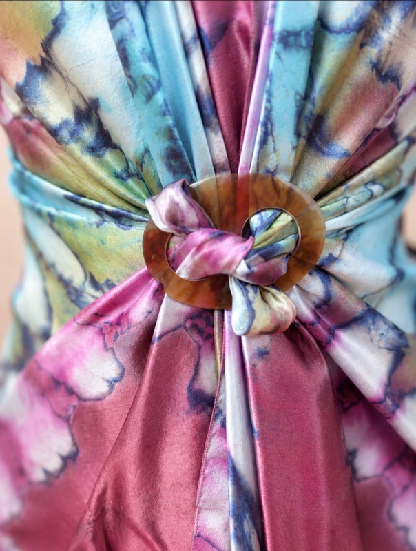 Tye dye  turquoise and fuschia  pure SILK sarong  'Azure bloom- 'Limited Edition'