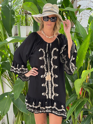 kaftan beach cover up  Glitter and Sparkle Dress - Black & gold