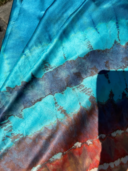 Tye dye stunning  SILK Teracotta, silver grey and blues circular 'Teracotta Lagoon' - Limited edition