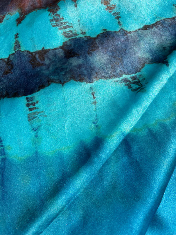 Tye dye stunning  SILK Teracotta, silver grey and blues circular 'Teracotta Lagoon' - Limited edition
