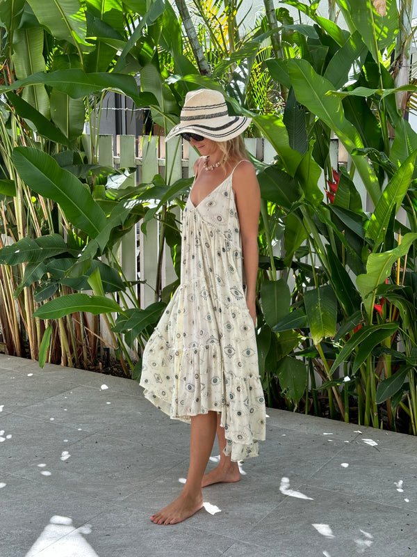 Sun dress  large ruffles  adjustable straps elastic back Calf length ( one size)