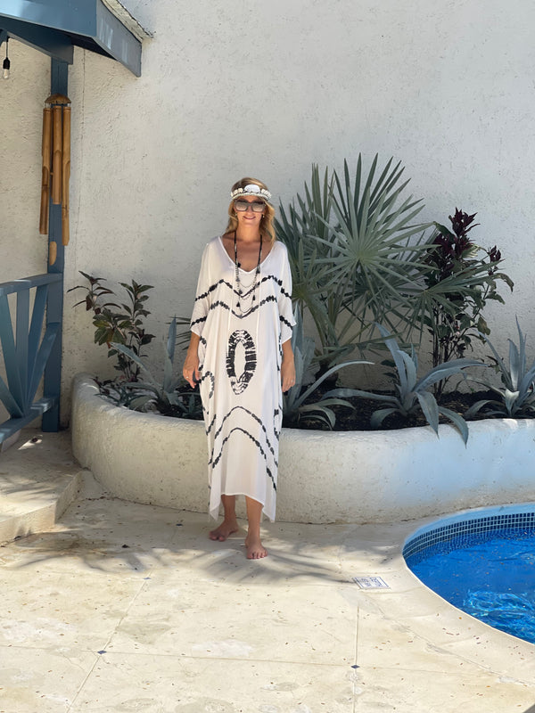 Kaftan Maxi One Size - Blue and white tye dye one size