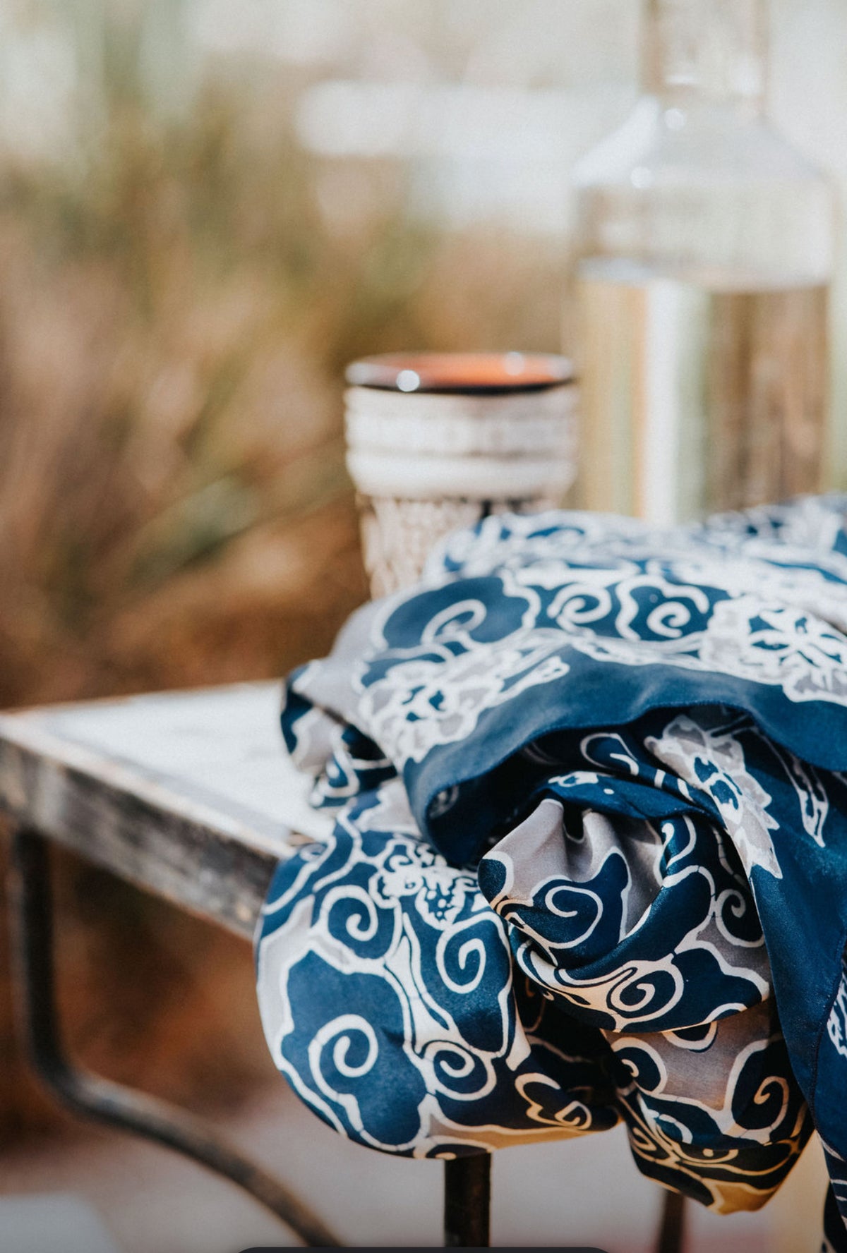 Ikat - Navy  & Silver  -silk  NEW