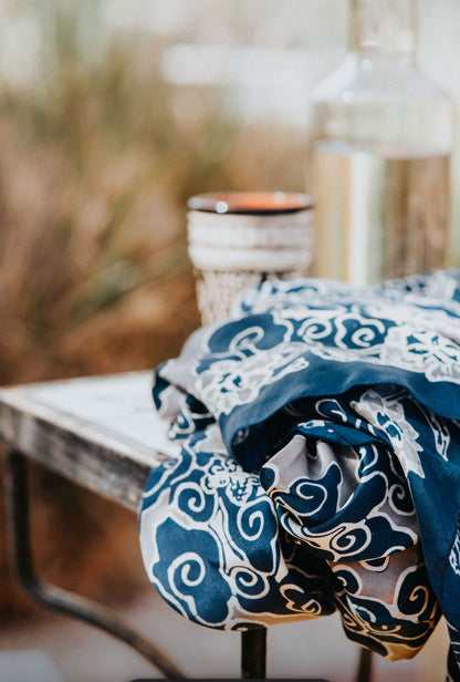 Ikat - Navy  & Silver  -silk  NEW