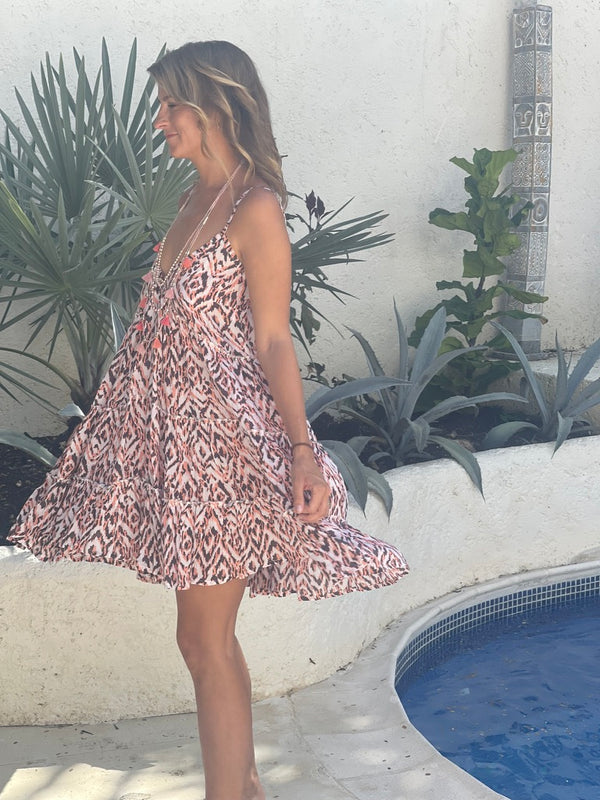 Sun Dress Ellen Summer Dress - Coral and Mocha