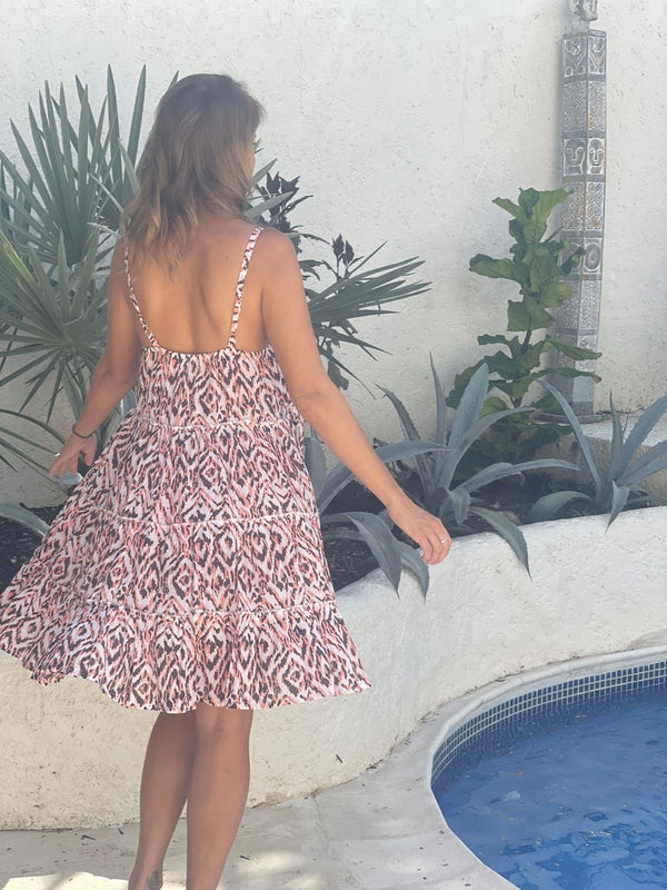 Sun Dress Ellen Summer Dress - Coral and Mocha