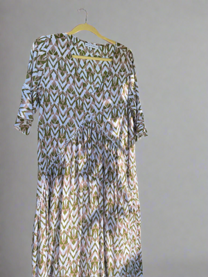 Amanda Dress - Sage Green and White