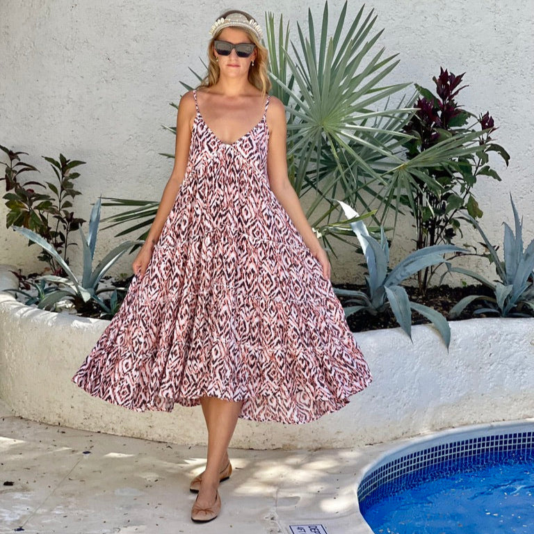 Sun Dress Ellen Summer Dress - Coral and Mocha