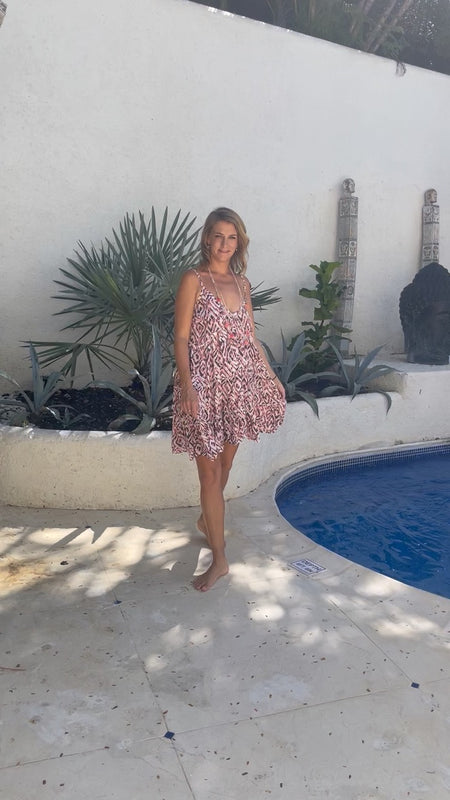 Sun Dress Ellen Summer Dress - Coral and Mocha