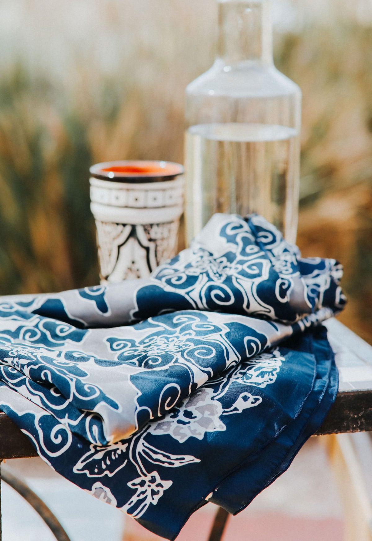 Ikat - Navy  & Silver  -silk  NEW