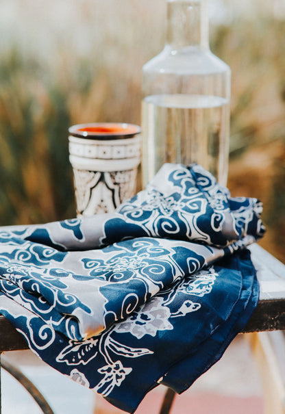 Ikat - Navy  & Silver  -silk  NEW