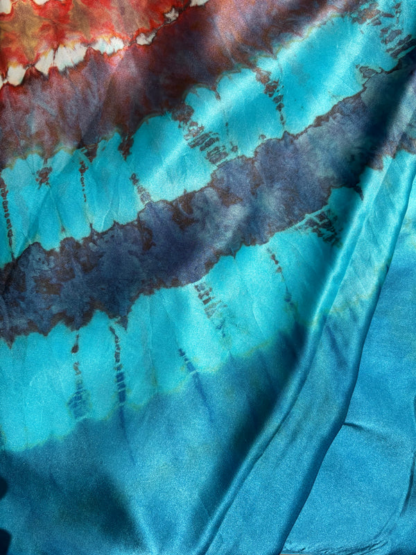 Tye dye stunning  SILK Teracotta, silver grey and blues circular 'Teracotta Lagoon' - Limited edition