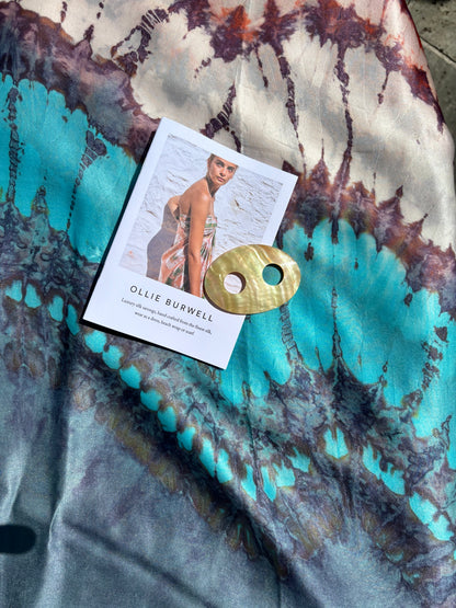 Tye dye stunning  SILK Teracotta, silver grey and blues circular 'Teracotta Lagoon' - Limited edition