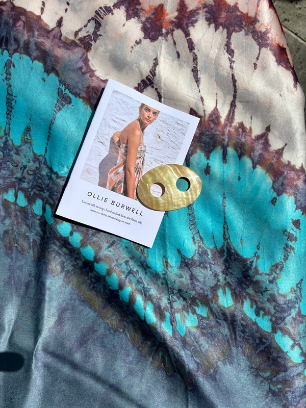 Tye dye stunning  SILK Teracotta, silver grey and blues circular 'Teracotta Lagoon' - Limited edition