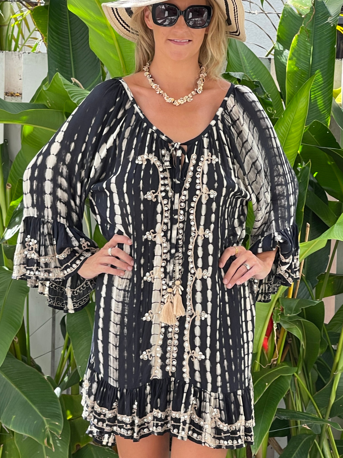 sequin dress ( Ibiza)   - Tye dye  black and gold s/m or m/l
