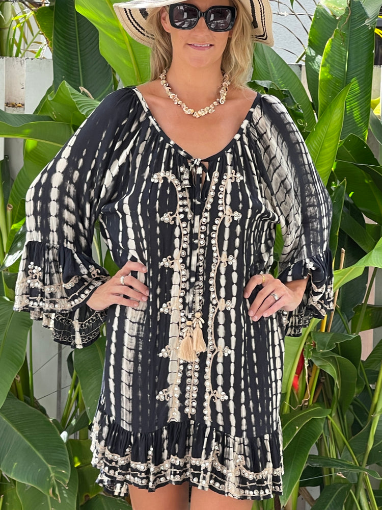 Kaftan beach cover up black and gold  - Tye dye one size
