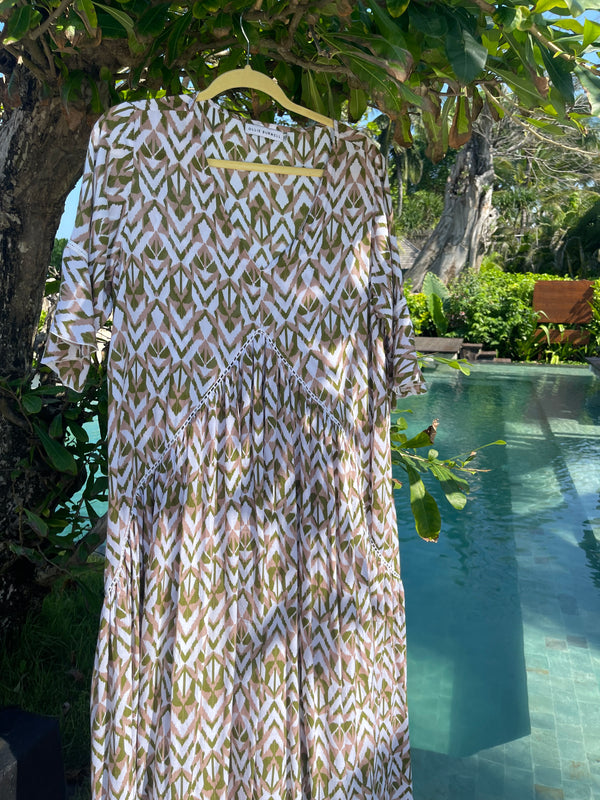 Amanda Dress - Sage Green and White