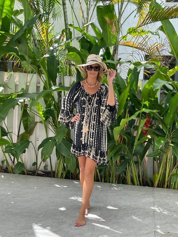 Kaftan sequin  Ibiza  beach cover up  - Tye dye  black and gold one size