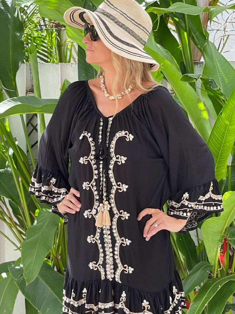 kaftan beach cover up  Glitter and Sparkle Dress - Black & gold