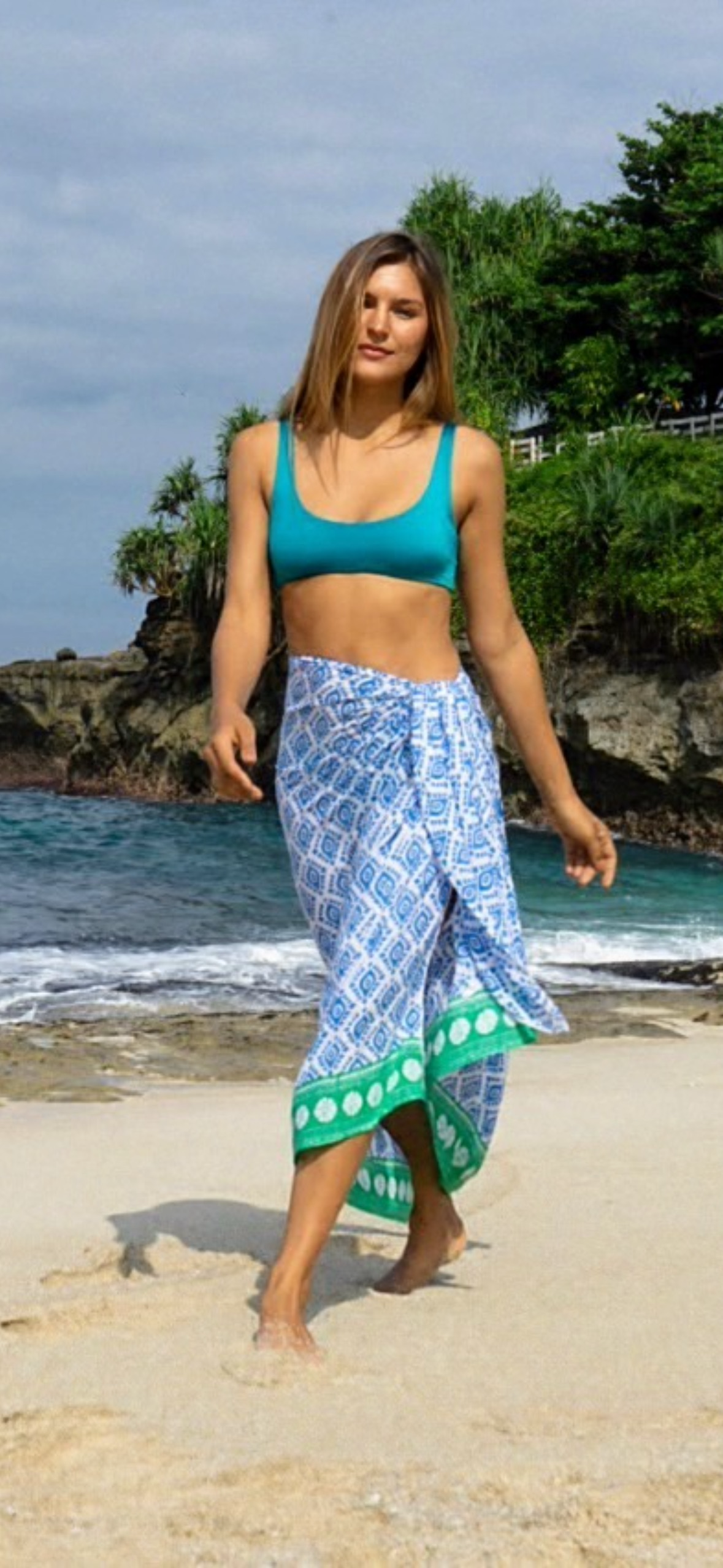GEO design  voile  blue and green sarong