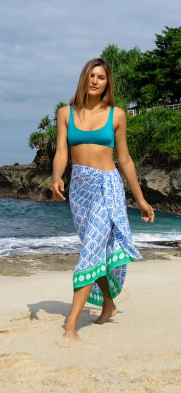GEO design  voile  blue and green sarong