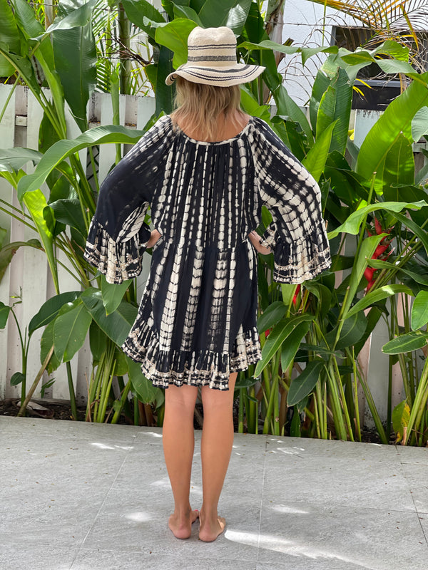 Kaftan sequin  Ibiza  beach cover up  - Tye dye  black and gold one size