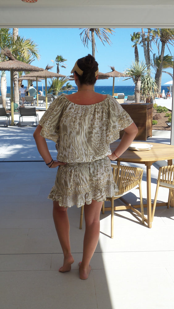 
            
                Load image into Gallery viewer, IBIZA Sequin Mini Beach Cover Up - Leopard Print Mini Dress
            
        
