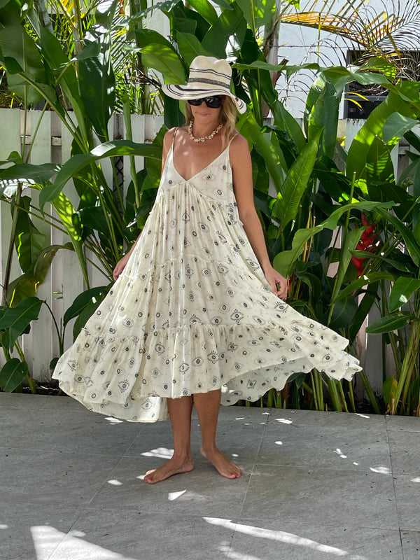 Sun dress  large ruffles  adjustable straps elastic back Calf length ( one size)
