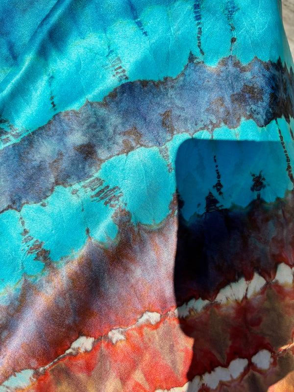 Tye dye stunning  SILK Teracotta, silver grey and blues circular 'Teracotta Lagoon' - Limited edition