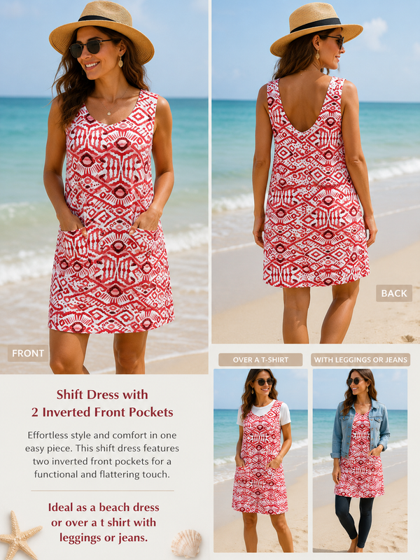 Coral and Black Ikat Tunic Dress