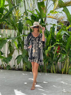 Kaftan beach cover up black and gold  - Tye dye one size