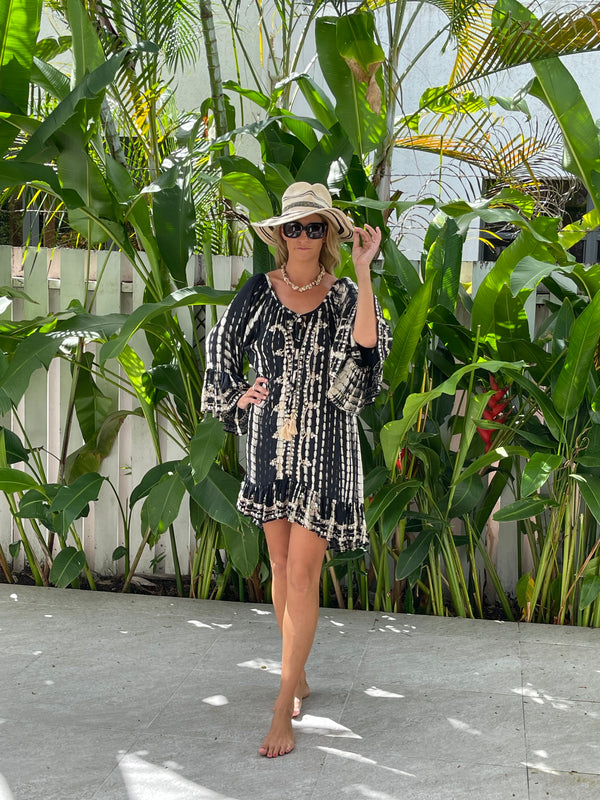 Kaftan sequin  Ibiza  beach cover up  - Tye dye  black and gold one size