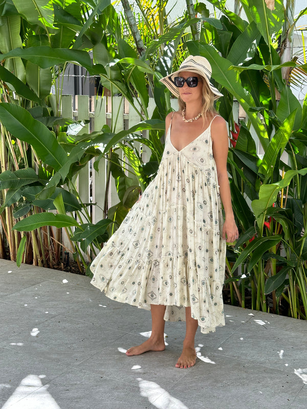 Sun dress  large ruffles  adjustable straps elastic back Calf length ( one size)