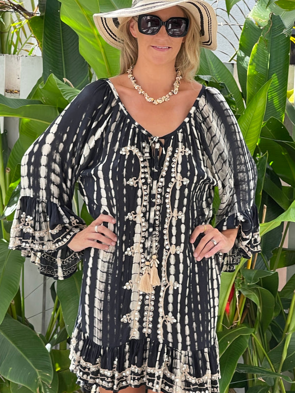 Kaftan sequin  Ibiza  beach cover up  - Tye dye  black and gold one size