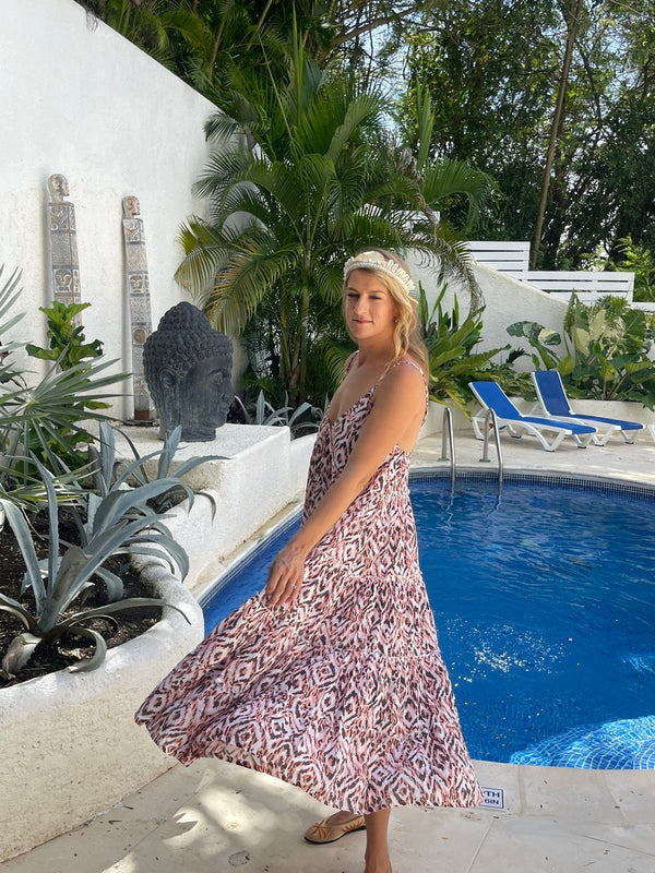 Sun Dress Ellen Summer Dress - Coral and Mocha