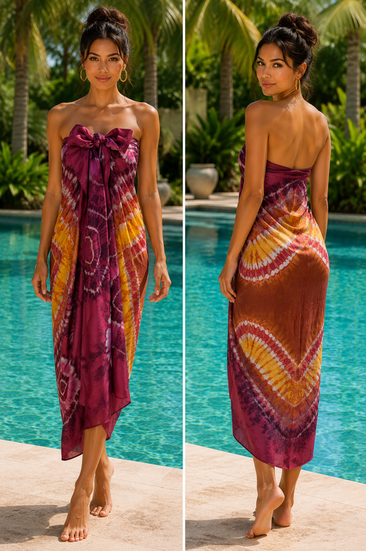 Tye dye Aubergine and Orange stunning sarong  ' Spice Island'