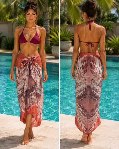 Tye dye  mink & corals pure Stunning SILK sarong  'Moonlit Blush' Limited  Edition'