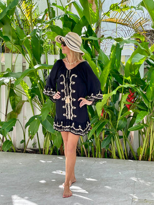 kaftan beach cover up  Glitter and Sparkle Dress - Black & gold