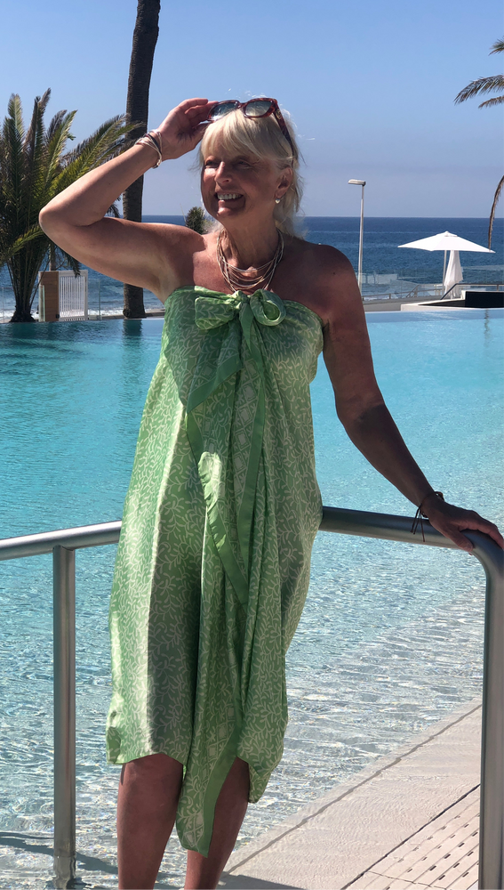 Newest Silk Sarong - Lime Green & white - 5