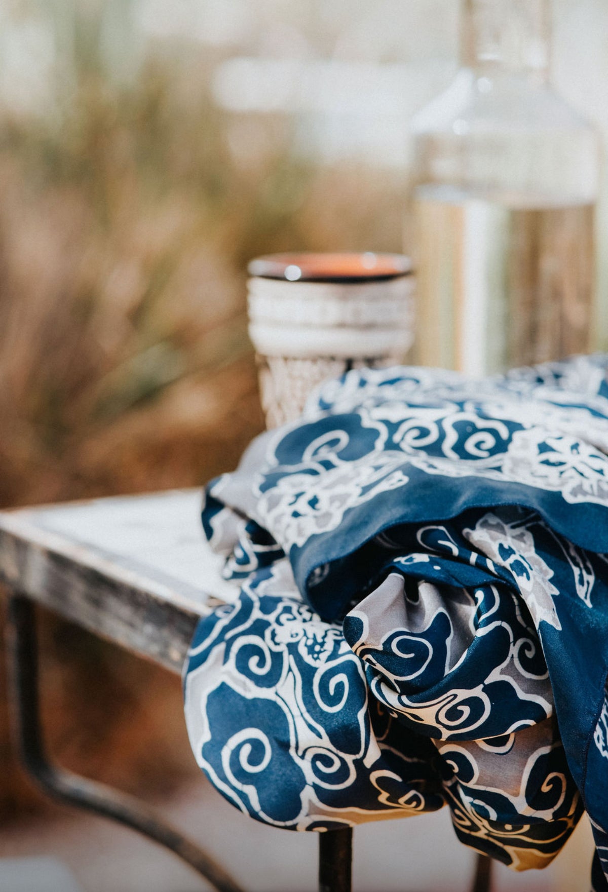 Ikat - Navy  & Silver  -silk  NEW