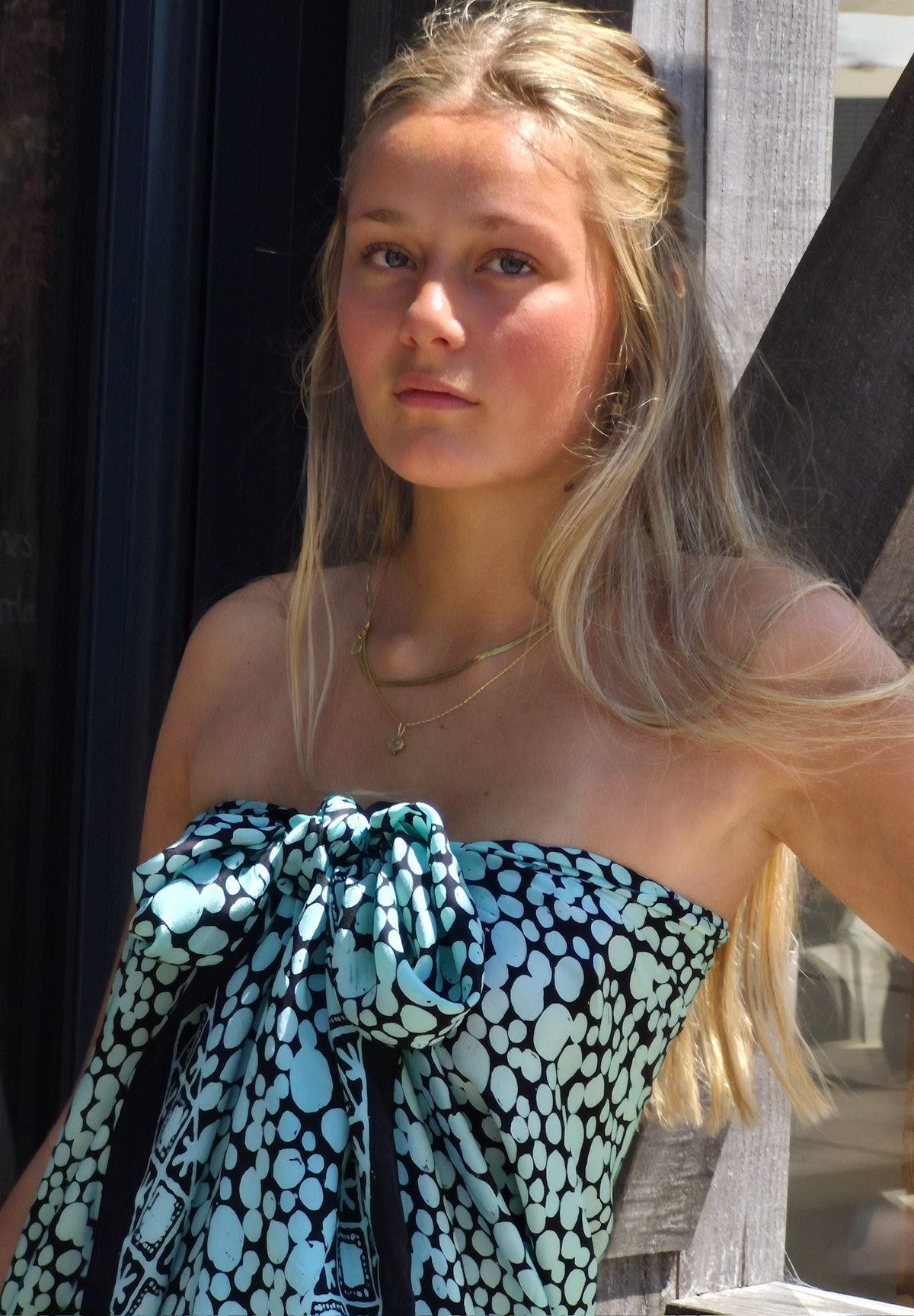 Aqua and black silk sarong