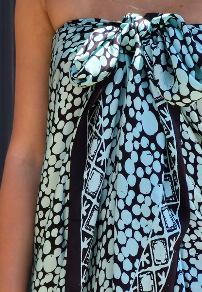 Aqua and black silk sarong