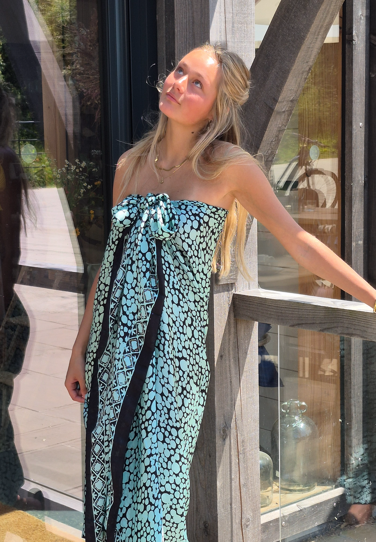 Aqua and black silk sarong