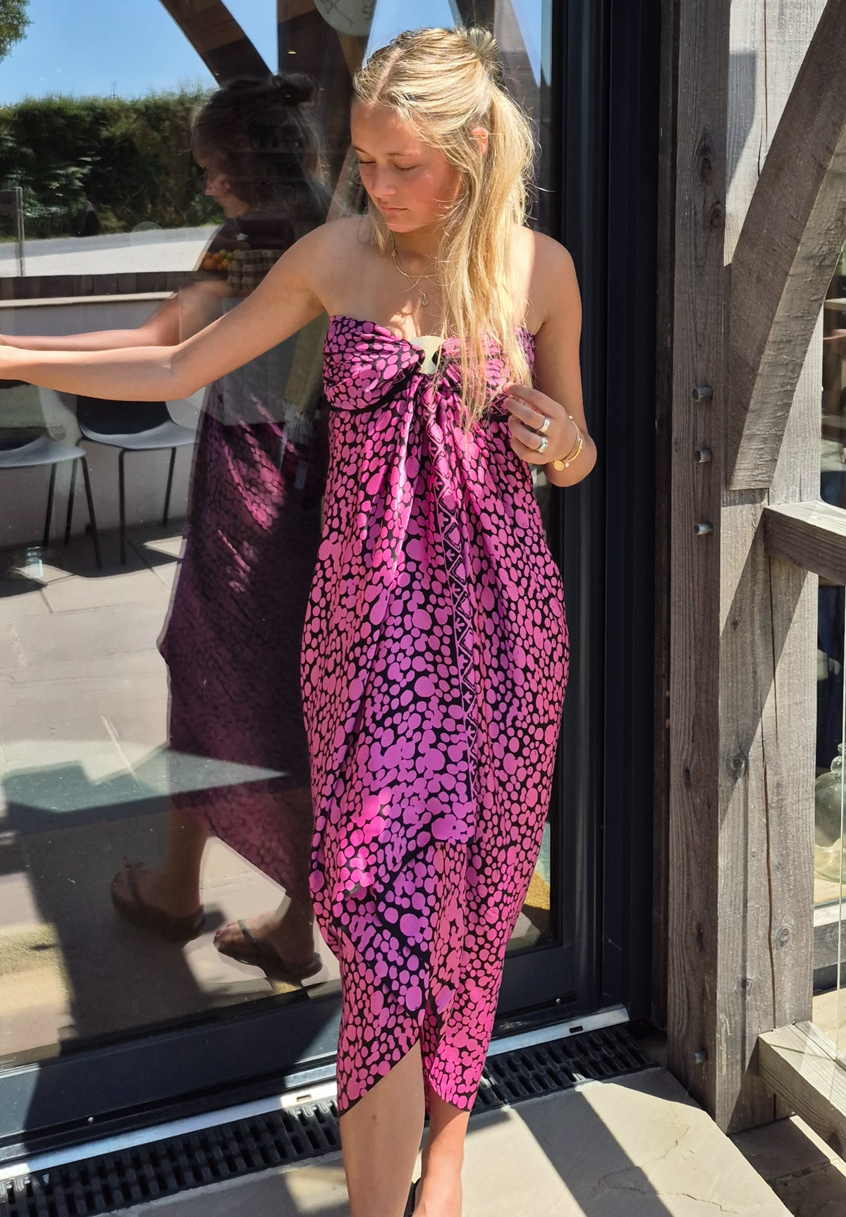 Fuschia Pink and black silk sarong