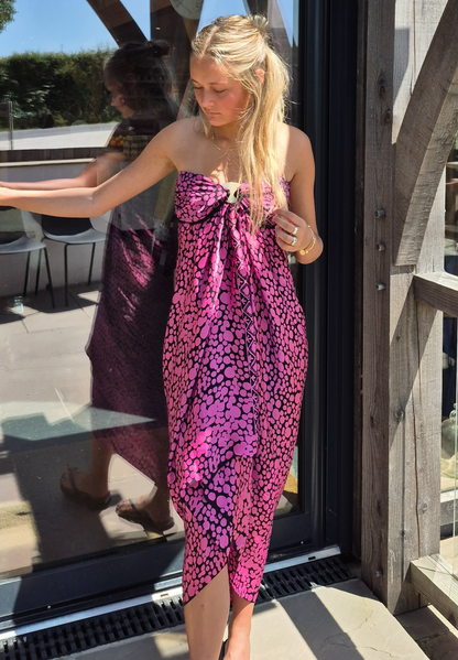 Fuschia Pink and black silk sarong