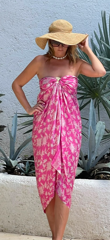 Pink silk sarong with white flowers