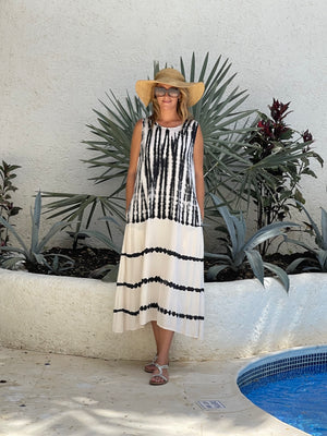 Kaftan Maxi One Size - Sleeveless Black & White